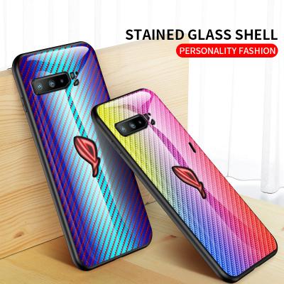 China Half-wrapped Case Carbon Fiber Style Tempered Glass Phone Case For ASUS Rog Phone 3 ZS661KS for sale