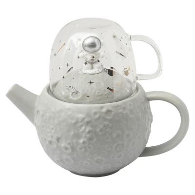 China Viable Wholesale Creative Planet Tea For A Ceramic Teapot With Astronaut Lid And Glass Cup for sale