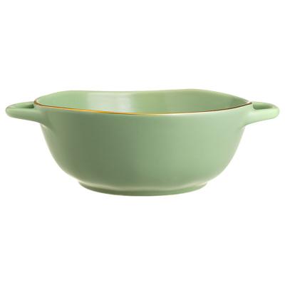 China Morandi Color Viable Nordic Two-Ear Around Irregular Ceramic Bowl Restaurant Creative High-end Soup Bowl Ceramic Tableware Baking Soup Bowl for sale