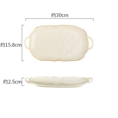 China 12 Inch Two-Ear Viable Rectangle Tray Irregular Creative Ceramic Plate Commercial Ceramic Baking Dish For House Warming Gift for sale