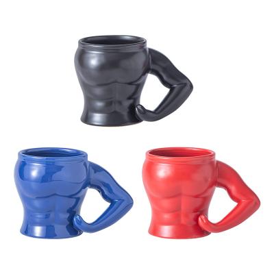 China Viable Creative 3D Muscular Man Mug Color Ceramic Coffee Drinkware For Gift Shop Back To School Gift With Color Box Packing for sale