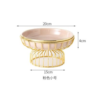 China Creative 8 inch gold style high foot frame fruit table fruit decoration flat snack Nordic ceramic viable tray living room for sale