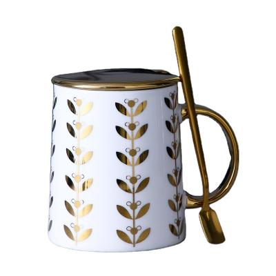 China Viable Low Price White Ceramic Coffee Mug With Gold Pattern Color Box Packaging For Discount Store for sale