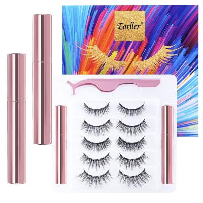 China Long 5 Pairs Natural Magnetic Eyelashes Eyeliner Natural Look False Eyelash Belt Applicator for sale