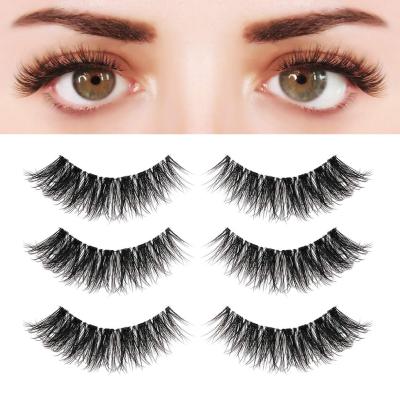 China Long 3 Pairs Natural Mink Eyelashes Fluffy Thick Multilayer Artificial Eyelashes Natural Look for sale