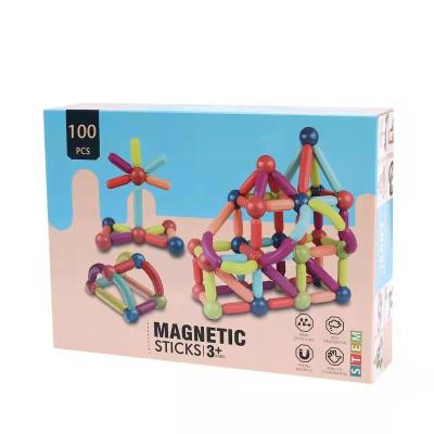 China 100PCS Smart Building Toy Magnetic Ball Rod Toys Educational Magnetic Toys for Kids 3D Assembly Building Block Magnetic Balls and Stick for sale