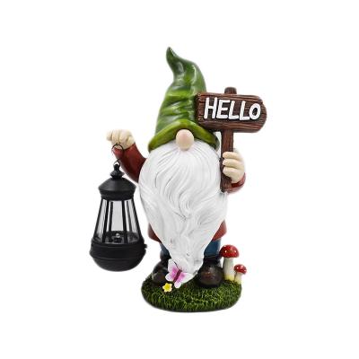 China Africa In Stock Resin Garden Gnome With Solar Lawn Garden Light Outdoor Gnomes for sale