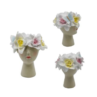 China Modern Home Human Planters Vase Girls Decor Flower Pots Nordic Resin Head Planters for sale