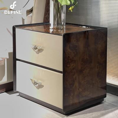 China Brand New Design Top Luxury Micro Fiber Veneer Leather Modern Nightstands For Bedroom for sale