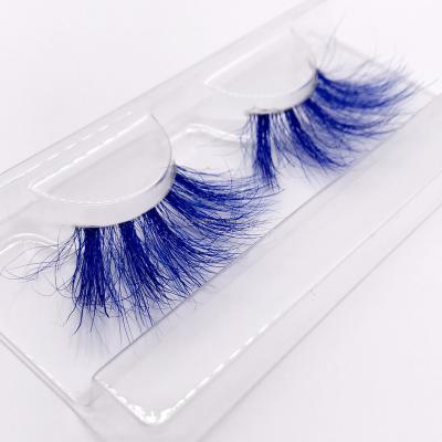 China Easy Apply WUFOREST 1 Pair Packing 25mm Strip Blue Colored Mink Hair Full False Eyelashes With Color Set Natural Soft Fluffy 3d Eyelash for sale