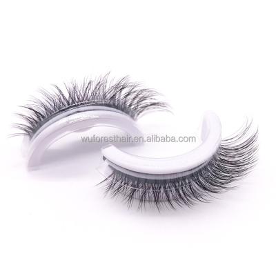 China WUFOREST Self Adhesive 1 Pair Box Packing Full Strip Synthetic False Eyelashes Set Natural Thin Self Adhesive 3d Eyelash for sale