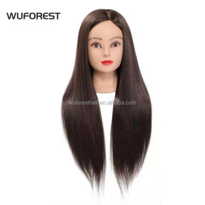 China With Wig WUFOREST Female Hairdressing Training Mannequins Makeup Cup Braiding Long Black Hairdressing Doll Mannequin Head for sale