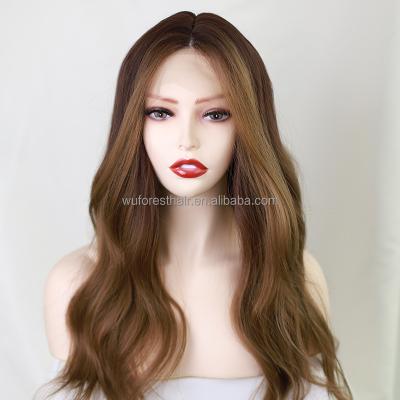 China WUFOREST Long Water Natural Wavy Body Wave Synthetic Lace Front Wig Curly Ombre Hair Wigs for sale