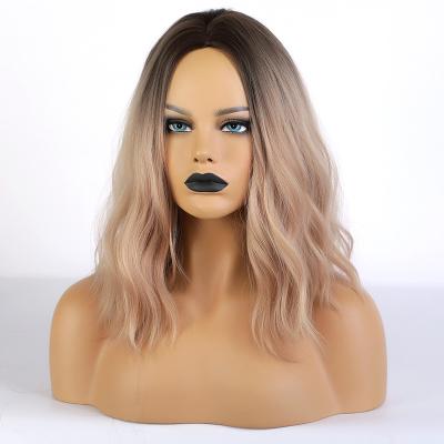 China Regular Wave WUFOREST New Ombre Wavy Short Bob Wig Black To Blonde Synthetic Hair High Temperature Resistance Machine Made Wigs for sale