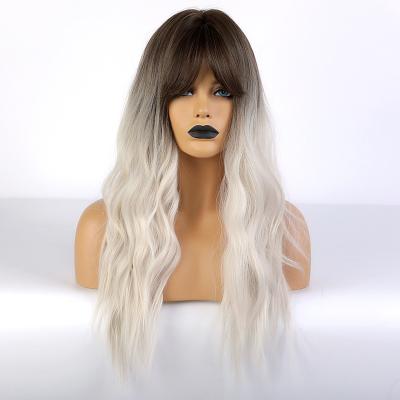 China New WUFOREST Long Wave Wig Natural Wavy Black Ombre To White Synthetic Hair High Temperature Resistance Wigs Machine Made for sale