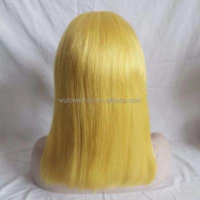 China WUFOREST Fashion Yellow Short Straight Bob Full Lace Wig Lace Front Human Hair Wigs For Women for sale