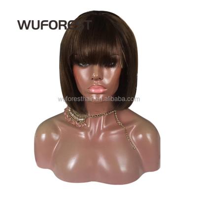 China WUFOREST Short Straight Bob Dark Brown Color Lace Front Closure Human Hair Wigs With Bangs Full Lace Frontal Wig For Women for sale