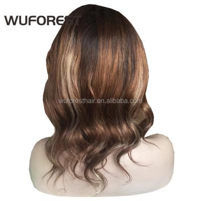 China WUFOREST Regular Color Wavy Short Highlight Wig Lace Front Hair Wigs Loose Black 1B Brown Blonde Natural Wave Colored for sale