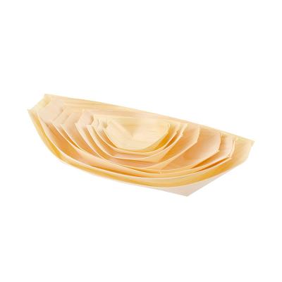 China Poplar Boat Contemporary Green Environmental Rate 5.5 Inch Disc Disposable Pastry Wooden Sushi Canoe Boat for sale