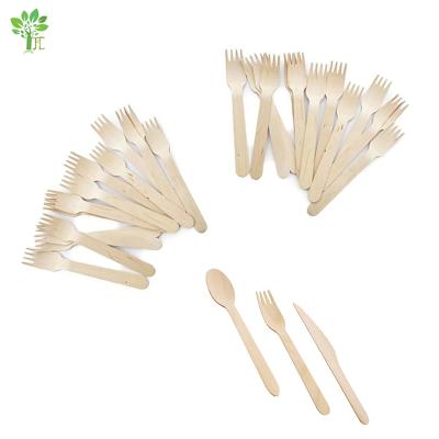 China High Quality Environmentally Friendly Disposable Tableware Set 140mm Wooden Spoon Fork Knife Wood Biodegrad Viable Wholesale Customized for sale