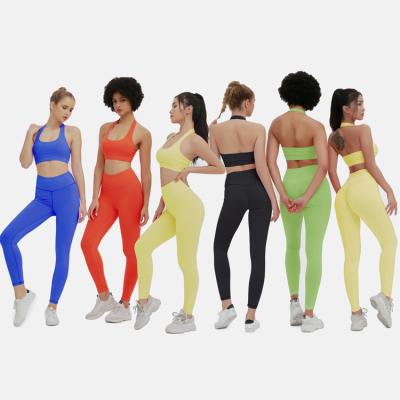 China High Waist Breathable Squat Proof Seamless Leggings Sports Bra and Gym Wear Active Yoga Pants Custom Fitness Yoga Set for sale