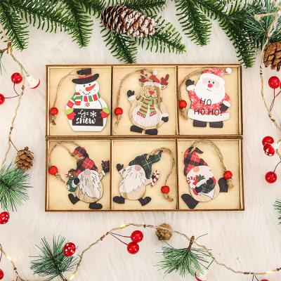 China Christmas Wood Decorations Old Man Snowman Creative Faceless Elks Painted Wooden Crafts Pendant Props for sale