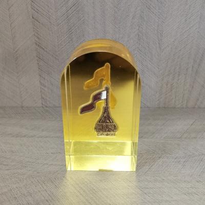 China China New Arrival Customized 3d Mini Qatar Black Bronzing Logo Crystal Model Crafts Transparent Natural for sale