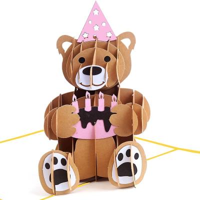 China Europe paper craft personalized lovely bear 3d birthday cake pop up cards for kids for sale