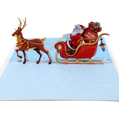 China Europe Christmas Elk Gift Carriage Blessing Card Handmade 3D Card Happy New Year Greeting Cards for sale