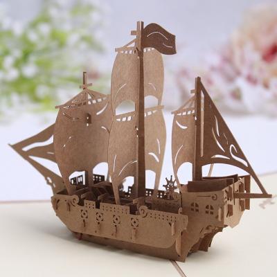 China Europe Handmade Paper Craft Laser Cut Sailboat 3D Birthday Pop Up Greeting Card Thank You for sale