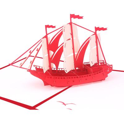 China Europe/America/Oceania 3D Ship Pop Up Card Holiday Greeting Card Postcards For Promotion Gifts For Birthday Father's Day Laser Cut Cards for sale