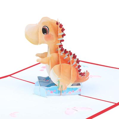 China Europe Animal Dinosaur Funny Greeting Brown Pop Up Cards Pop 3D Christmas Card for sale