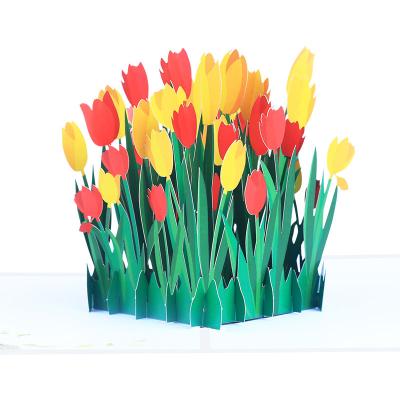 China Wholesale Creative Handmade Europe Greeting Cards 3d Laser Cut Tulip Pop Up Cards For All Occasions for sale