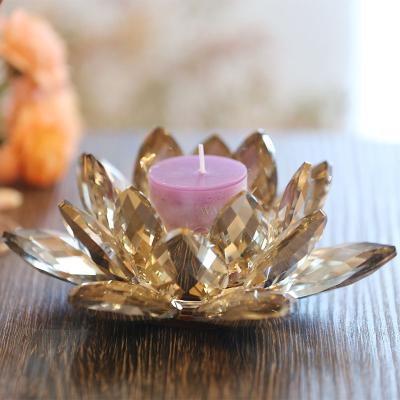 China European glass transparent lotus crystal crystal candlestick for Buddha butter lamp base decoration for sale