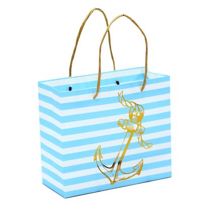 China Recyclable New Design Custom Wedding Favors Paper Blue And Gold Nautical Kraft Gift Anchor Bags for sale