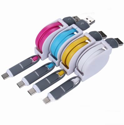 China Hot Sale 3FT 1m Smart 2 in1 USB Mobile Phone Flexible Retractable Data Sync Charging Cable for iPhone and Samsung Android Devices for sale