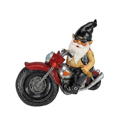 China Europe 13 Inch Polyresin Grease Biker Garden Gnome Motorcycle Statue for sale