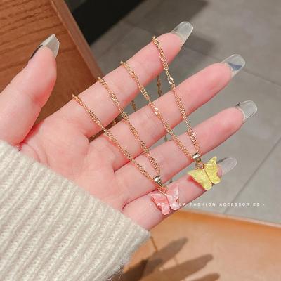 China Europe and America Popular Colorful Butterfly Pendant Necklace for Women Fashion Chocker Female Necklace 2020 New Wholesale Jewelry Accessories for sale