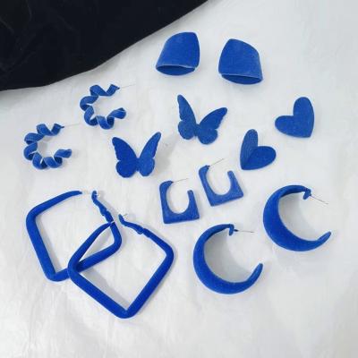 China Fashionable blue korean klein earrings design personalized temperament suede high end earrings for sale