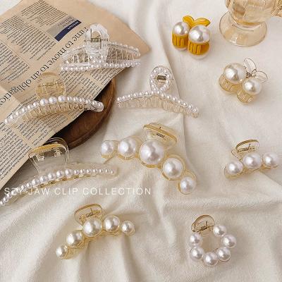 China Japan and Korean style Qiyue newcomer women fashion 5 kinds rank hair clips large elegant acrylic pearl beads hair clip claw for sale