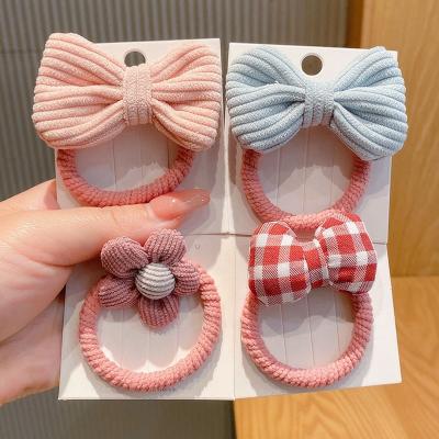 China European and American style girl's small fresh hair rope set, simple elasticity and practical bow knot main rope 3 pieces boxed for sale