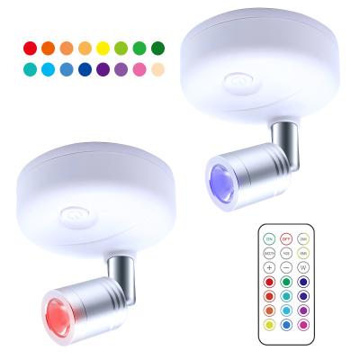 China With 3M Sticker For Radio Led Cabinet Spotlight New 13 Color LED Fixture With Battery Remote Control RGB Led Cabinet Lights Quality Spolight for sale