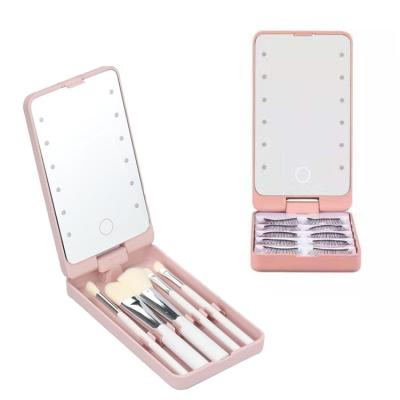 China With Storage Box For Eyelash/Makeup Brush Multifunctional Quality Led Makeup Mirror With Storage Box Battery Power Pocket Led Makeup Mirror For Cosmetic Mini Makeup Mirror for sale