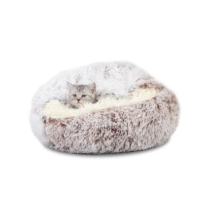 China Travel Quality Wholesale Machine Washable Plush Dog Bed Half Pack Cat Nest For Sleep New Breathable Warm Round Design Cat Mat Pet Bed for sale