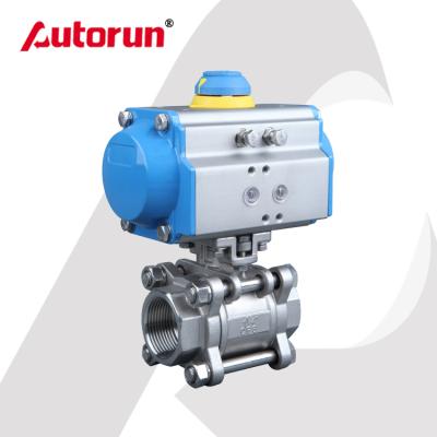 China General Autorun Stainless Steel 3 Piece Ball Valve Pneumatic Actuator Valve for sale