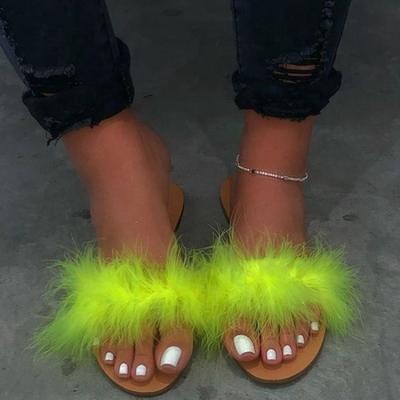 China Fashion Trend Fur Slippers Women Summer Fur Slides 2020 Flat Sandals House Shoes Woman Luxury Female Brand Home for sale