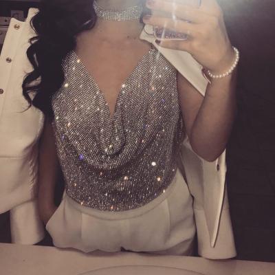 China Breathable Sexy Halter Crop Chain Rhinestone Top Women Party Nightclub Rhinestone Bustier Bra Tank Top for sale