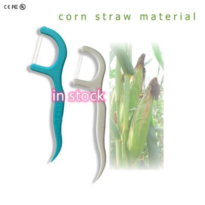 China Teeth Cleaning Natural Wheat Straw Handle Dental Floss Picks Custom Logo for sale