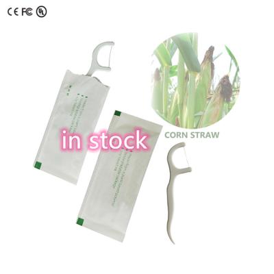 China Straw Handle Dental Floss Picks Dental Flosser Dental Natural Wheat Floss Cleaning Biodegradable Sticker Effectively for sale