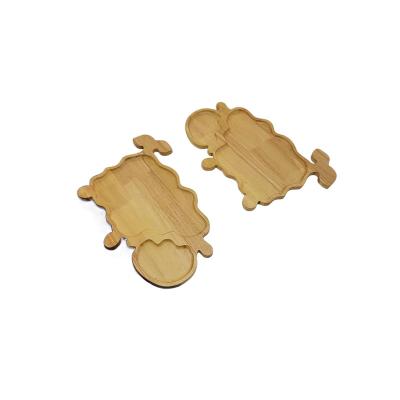 China Wholesale Sustainable Wooden Natural Reusable Biodegradable Beautiful Goat Shape Cartoon Bamboo Kids Plate Dishes for sale